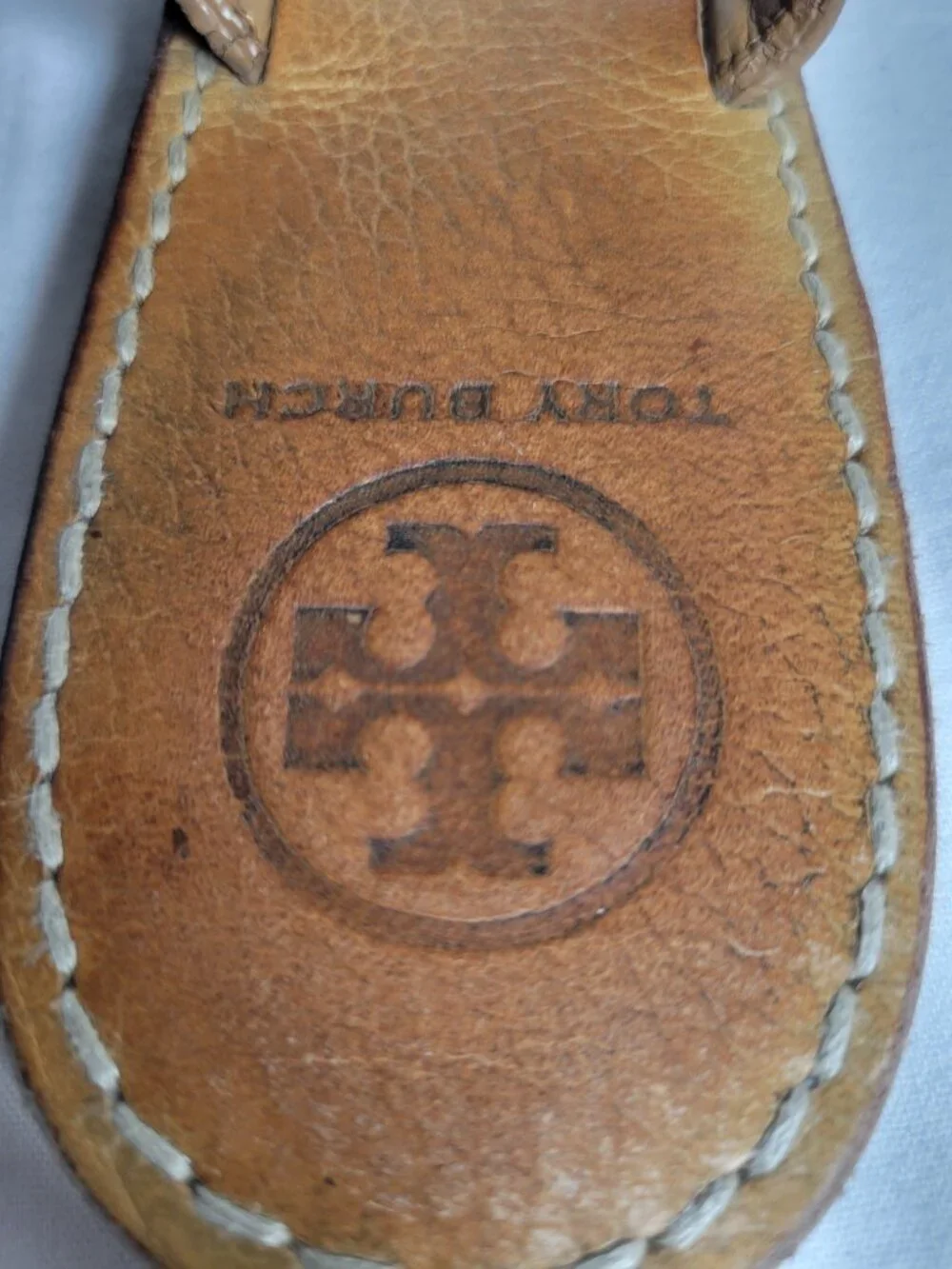 Tory Burch T Logo Leather Thong Sandals Tan Gold Women's Size 9